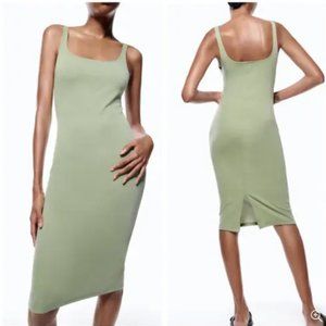 ZARA Sage Green Elastic Trim Midi Sleeveless Bodycon Dress